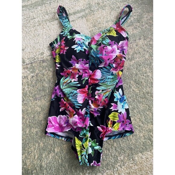 READ Maxine of Hollywood Tropical Floral Swimsuit Women's One-Piece Size 14 - Picture 1 of 7